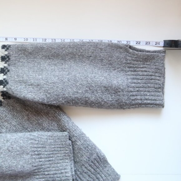 Zara Gray Fair Isle Henley Alpaca Knit Blend Long Sleeve Sweater Women’s Size S - Picture 13 of 16